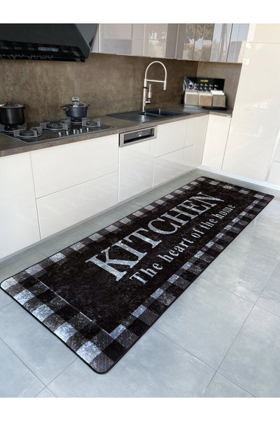 Beige Black Kitchen Latex Leather Base Kitchen Rug