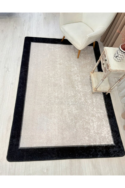 Beige - Black Wicker Jute-Look Latex Base Rug