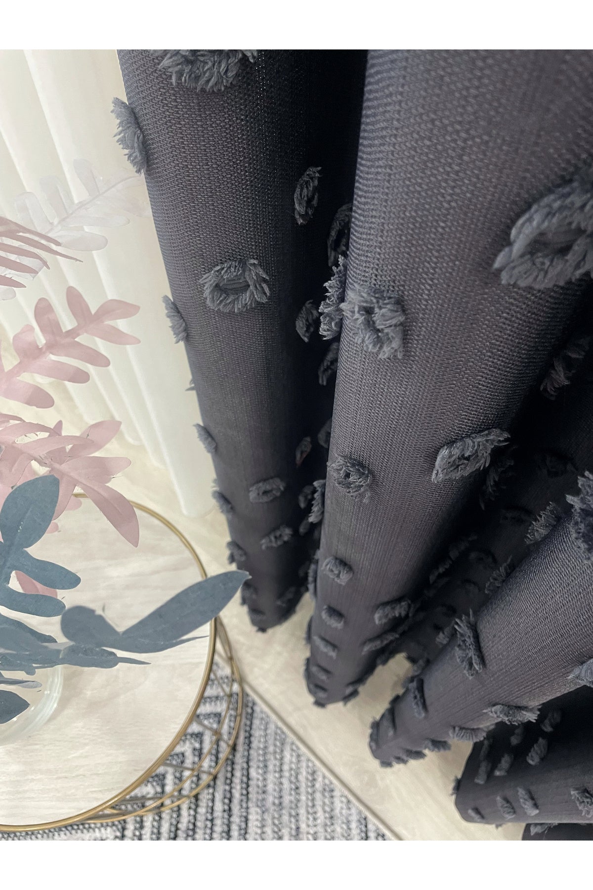 Blue Children's Room Pompom Puffy Blackout Curtain 1/3 Dense Pleating