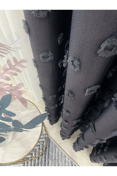 Blue Children's Room Pompom Puffy Blackout Curtain 1/3 Dense Pleating