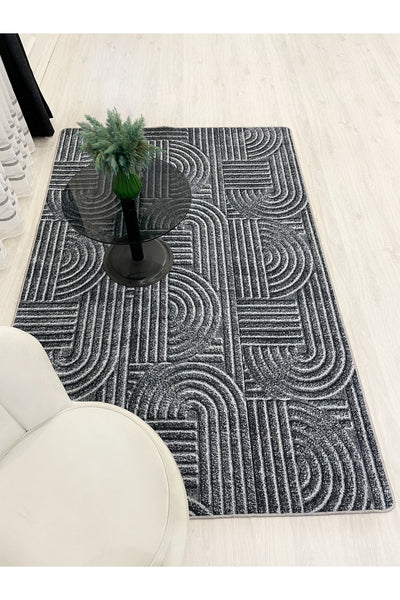 Beige Embossed Look Latex Leather Base Rug