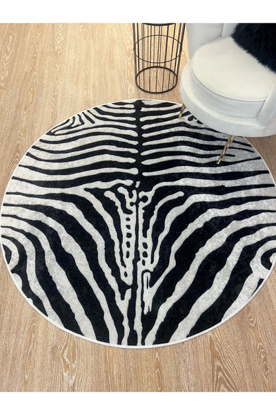 Zebra Print Round Black - Gray Decorative Rug