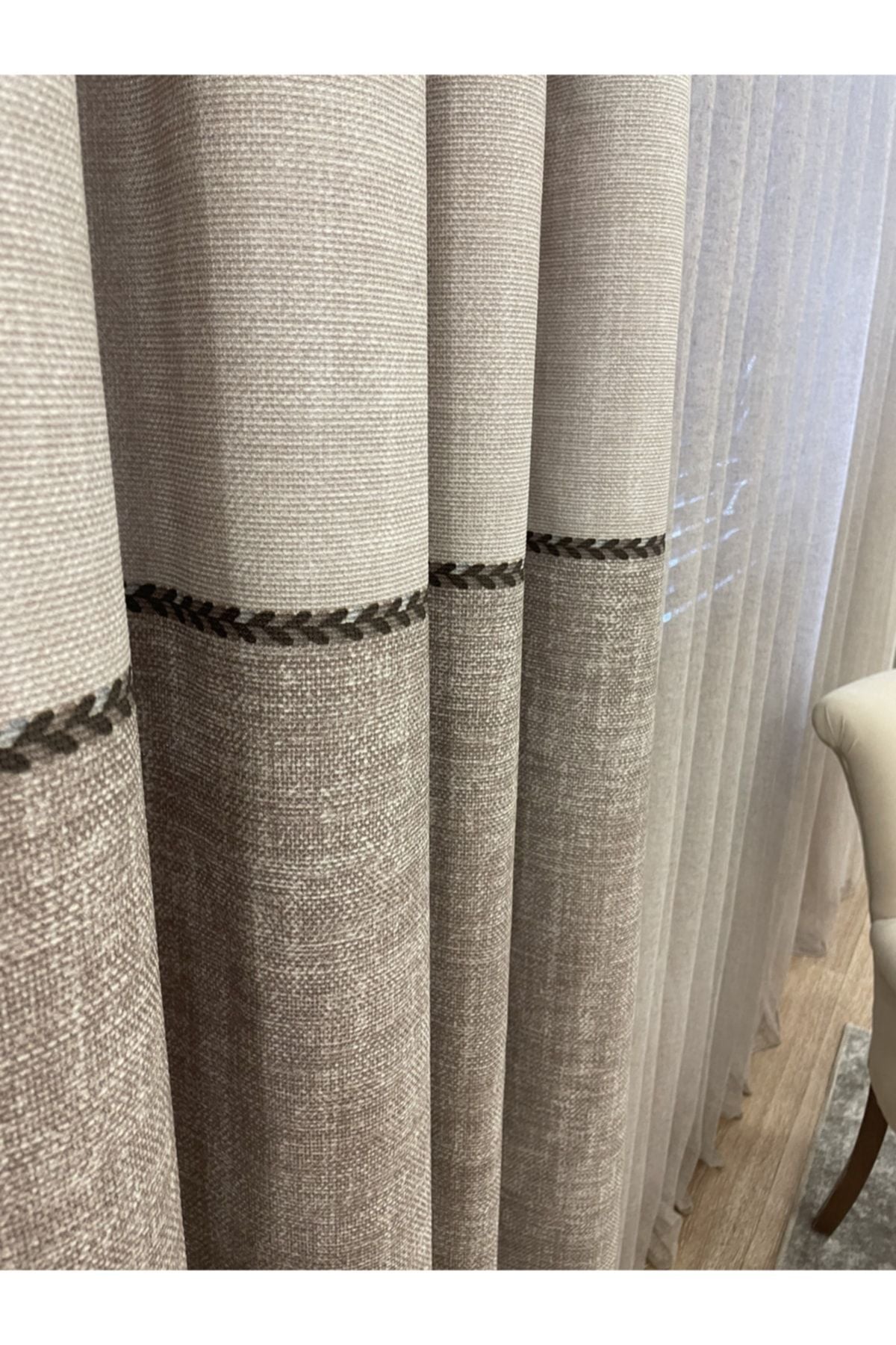 Linen-Look Knit Detail Patterned 1/2.50 Pleated Blackout Curtain