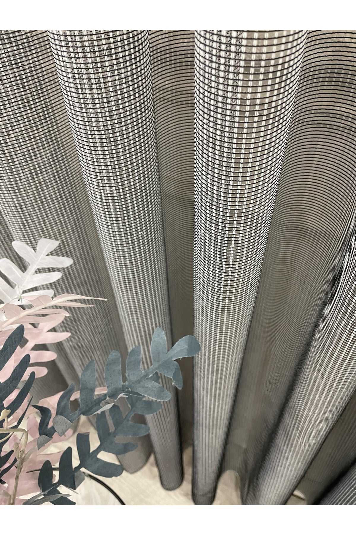 Gray-Black Net Wrinkle-Free DENSE 1/3 Pleated Sheer Curtain