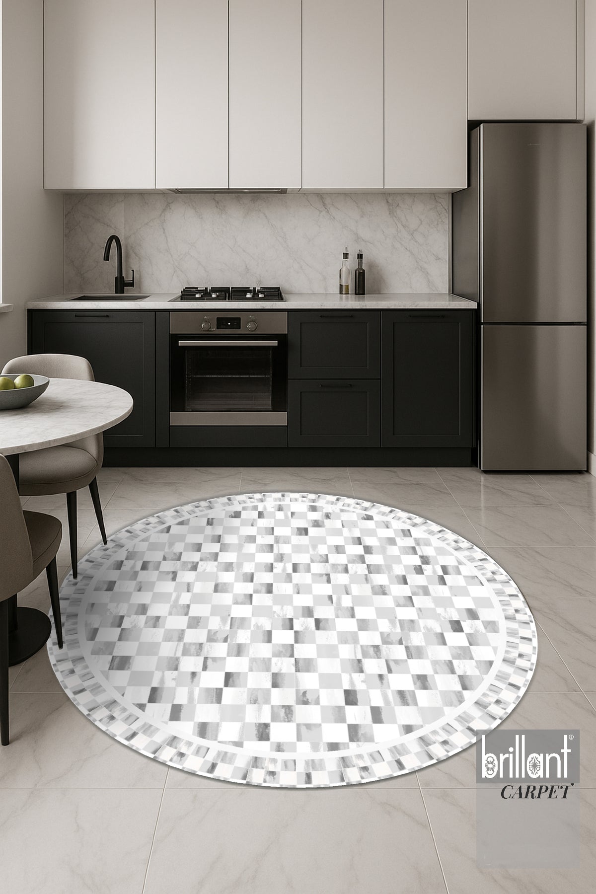 Gray Mackenzie-Style Plaid Latex Base Runner Rug