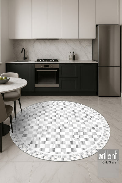 Gray Mackenzie-Style Plaid Latex Base Runner Rug