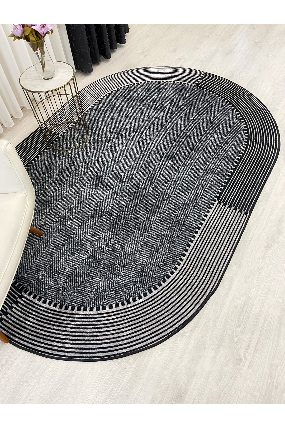 GRAY-NAVY Jute Sisal Look Non-Slip Base Rug