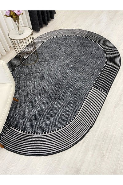 GRAY-NAVY Jute Sisal Look Non-Slip Base Rug