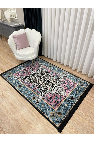 Etnik Leopar Desenli Dekoratif Halı - Pembe