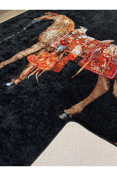 Horse Pattern Latex-Backed Round Rug