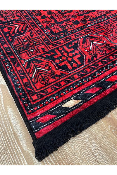 Red Color Ethnic Motif Latex Base Rug