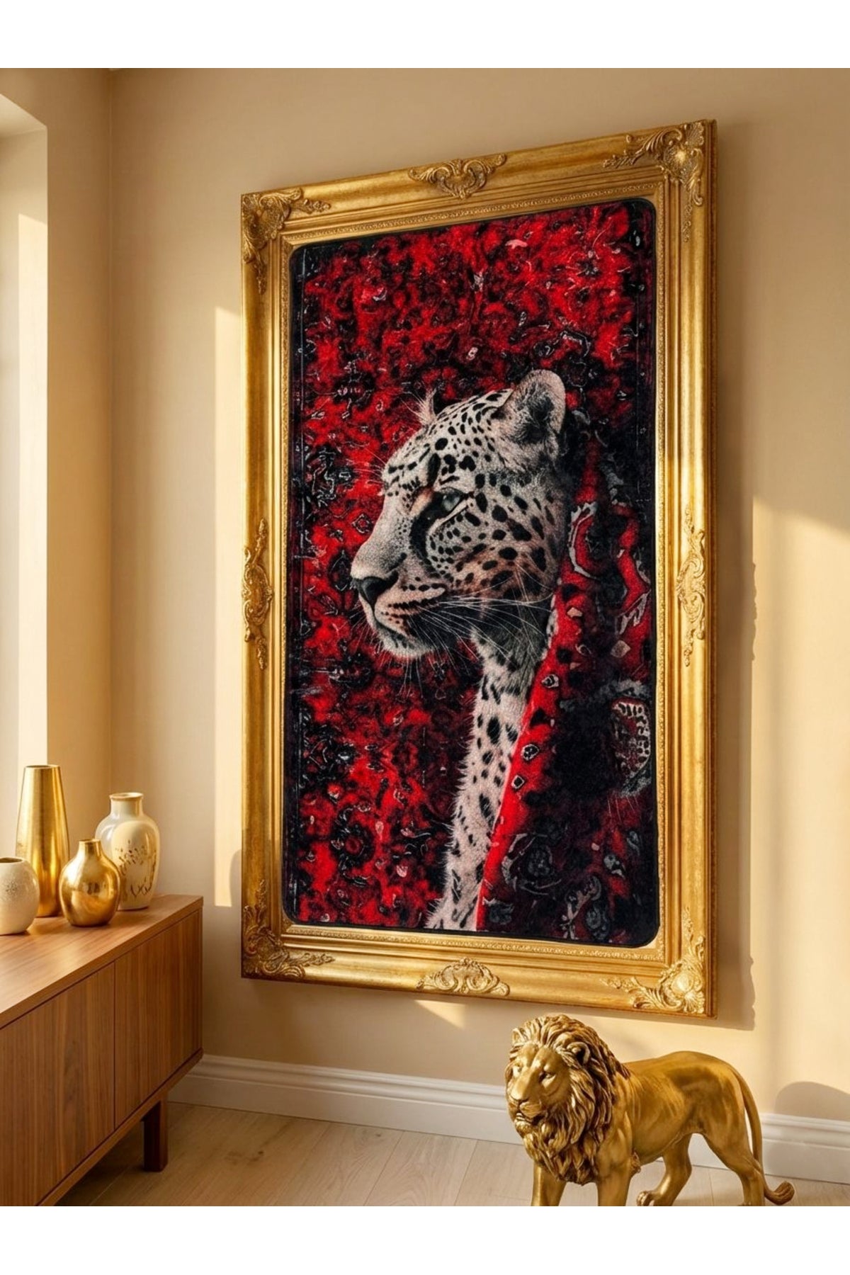 Leopard Pattern Red Decorative Latex Rug