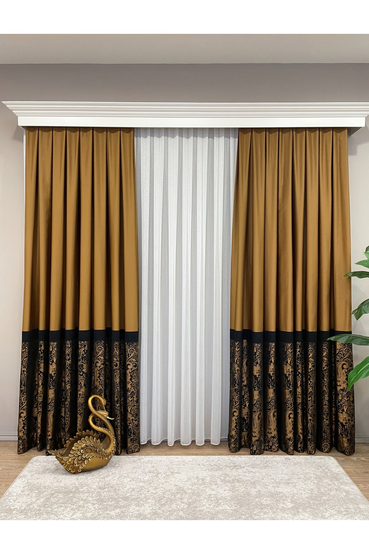 Gray Shawl Pattern 1/3 TIGHT PLEAT Jacquard Woven Blackout Curtain