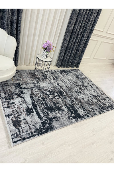 Abstract Pattern Fringed Latex Leather-Backed Rug