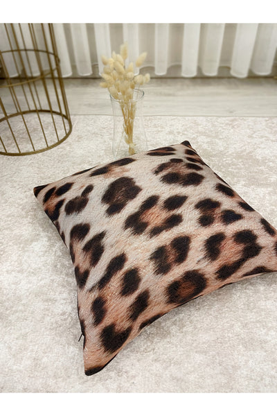 Linen-Look Leopard Patterned Cushion Cover 45x45