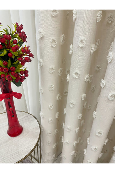 Blue Children's Room Pompom Puffy Blackout Curtain 1/3 Dense Pleating