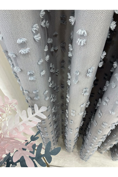 Indigo Blue Pompom Puffy Blackout Curtain 1/3 Dense Pleat