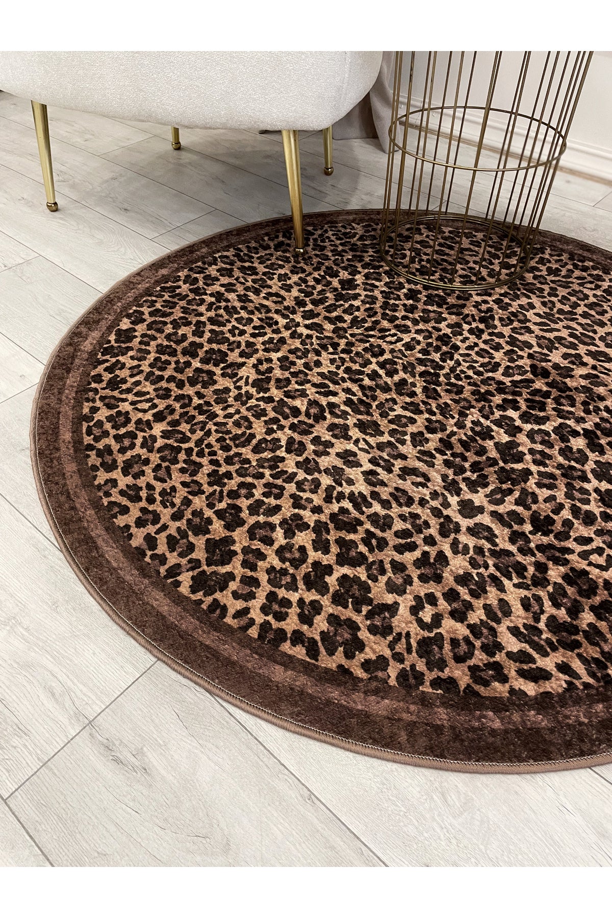 Leopard Pattern Oval Latex Leather Rug