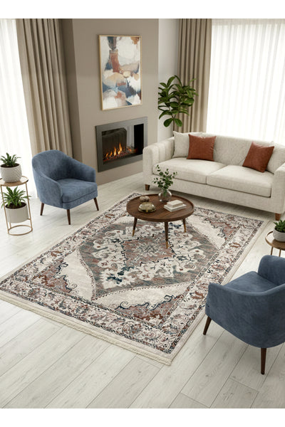 Gokbekli Damask Pattern Latex Base Living Room Rug