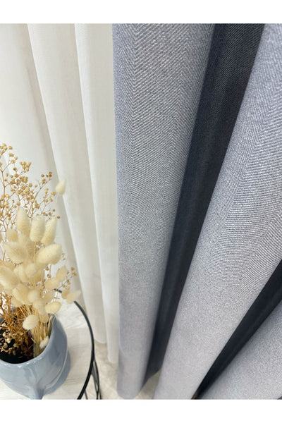 Heathered Milky Brown Linen-Look 1/3 Dense Pleated Blackout Curtain