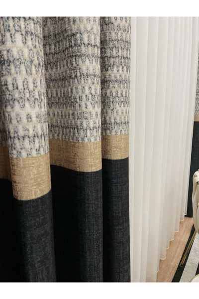 Keten Zemin Batik Desen 1/2,50 Pile Fon Perde - Antrasit Gri