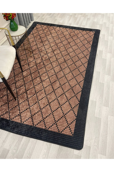 GREEN-BROWN Jute Sisal Look Bordered Non-Slip Base Runner Rug