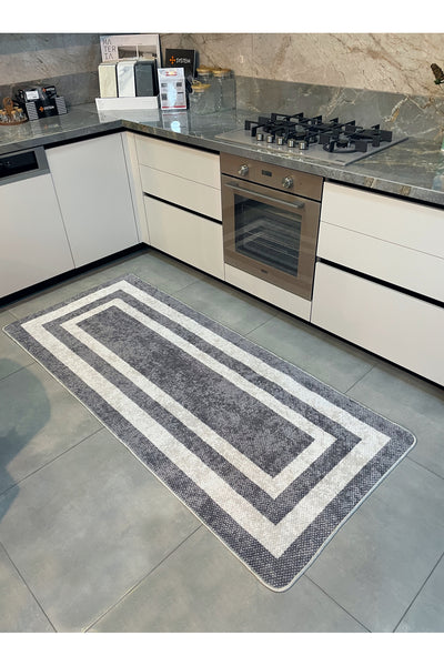 Gray Wicker-Look Bordered Latex Leather Base Rug