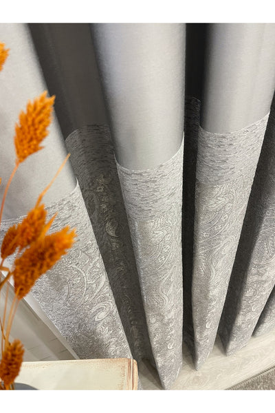 Gray Shawl Pattern 1/3 TIGHT PLEAT Jacquard Woven Blackout Curtain