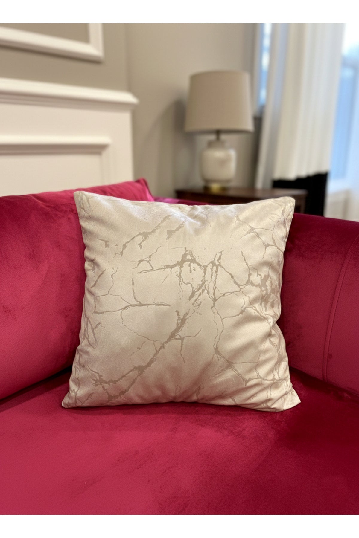 Set of 2 Velvet Throw Pillow Covers Ecru-Silver Foil (45X45)