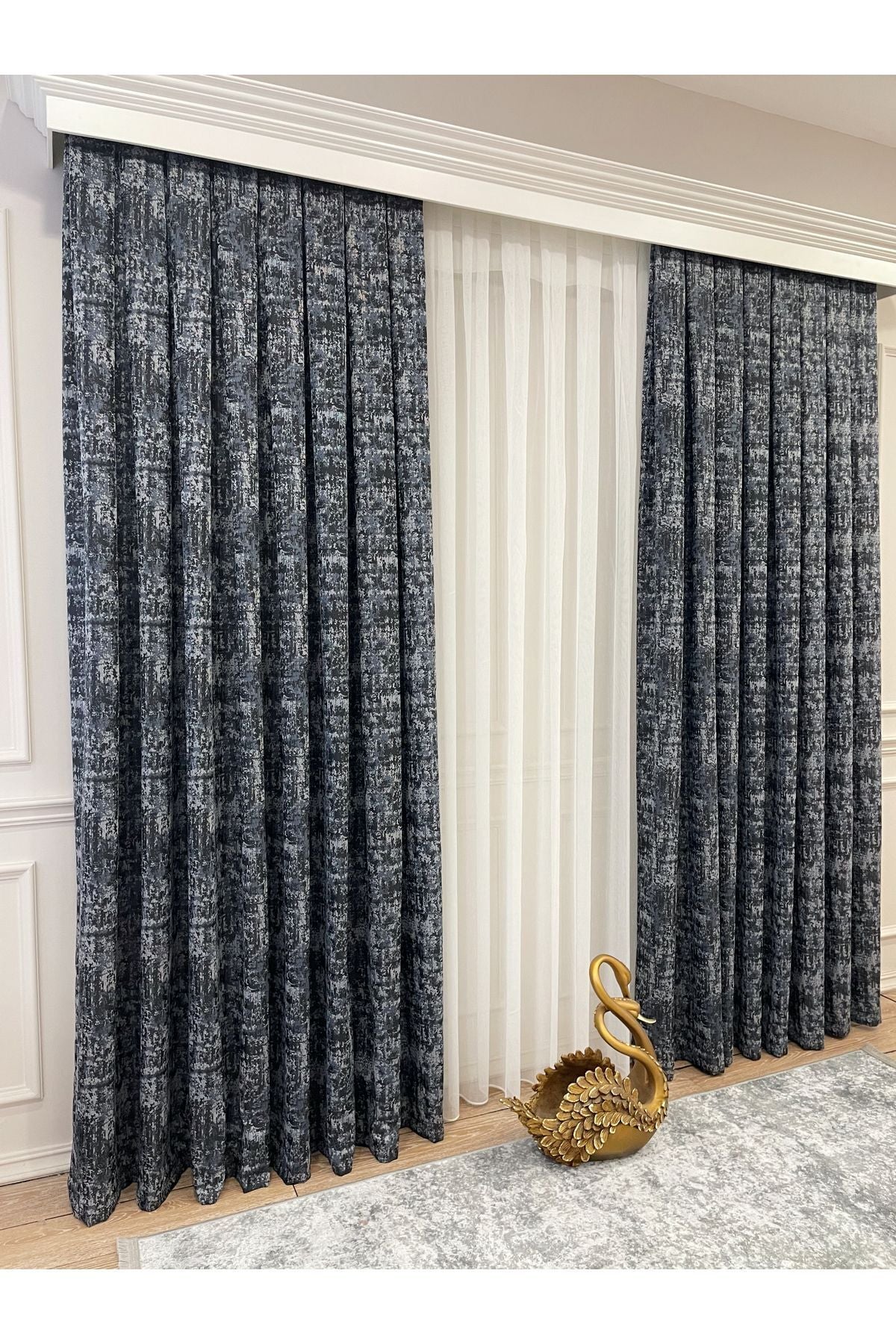 Orange - Brown Abstract Pattern 1/3 Tight Pleat Jacquard Woven Blackout Curtain