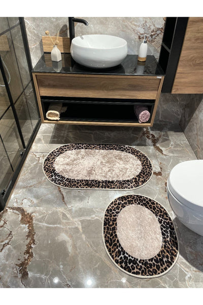 2-Piece Leopard Pattern Bath Mat Set - Brown Size (60X100 - 60X50)