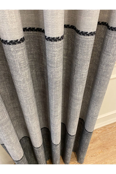 Linen-Look Knit Detail Patterned 1/2.50 Pleated Blackout Curtain