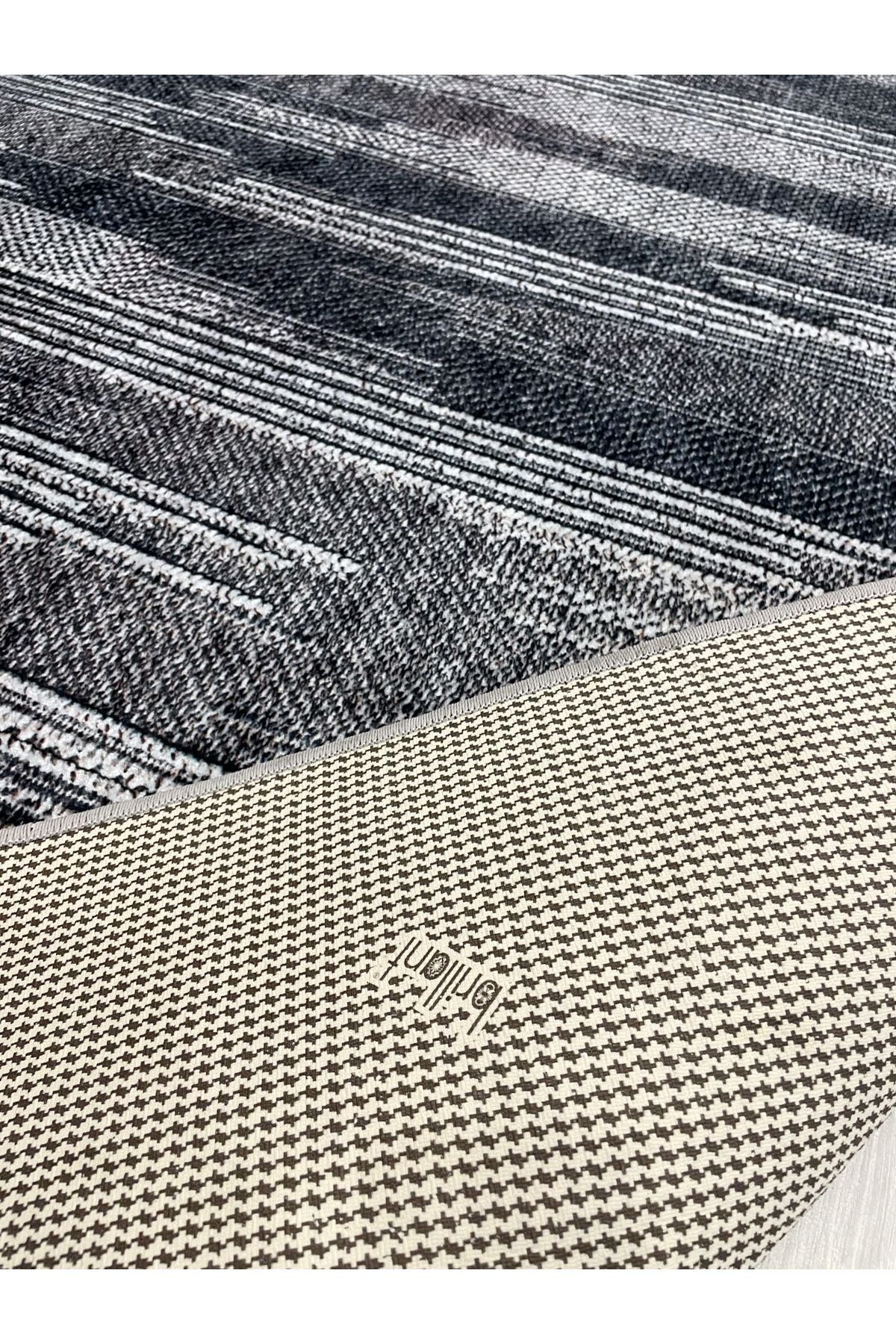 Modern Striped Patterned Fringed Latex Leather Base Rug