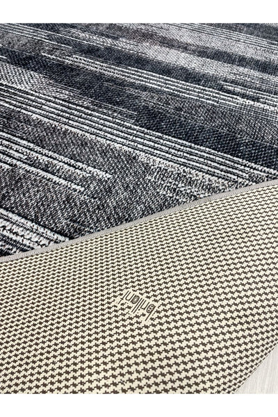 Modern Striped Patterned Fringed Latex Leather Base Rug