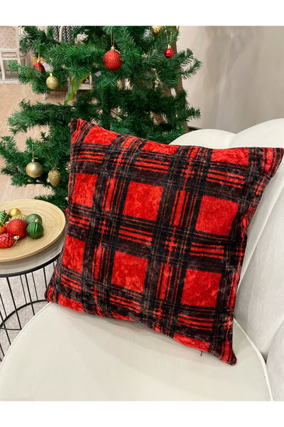 Love Plaid Pattern Velvet Cushion Cover (RED)