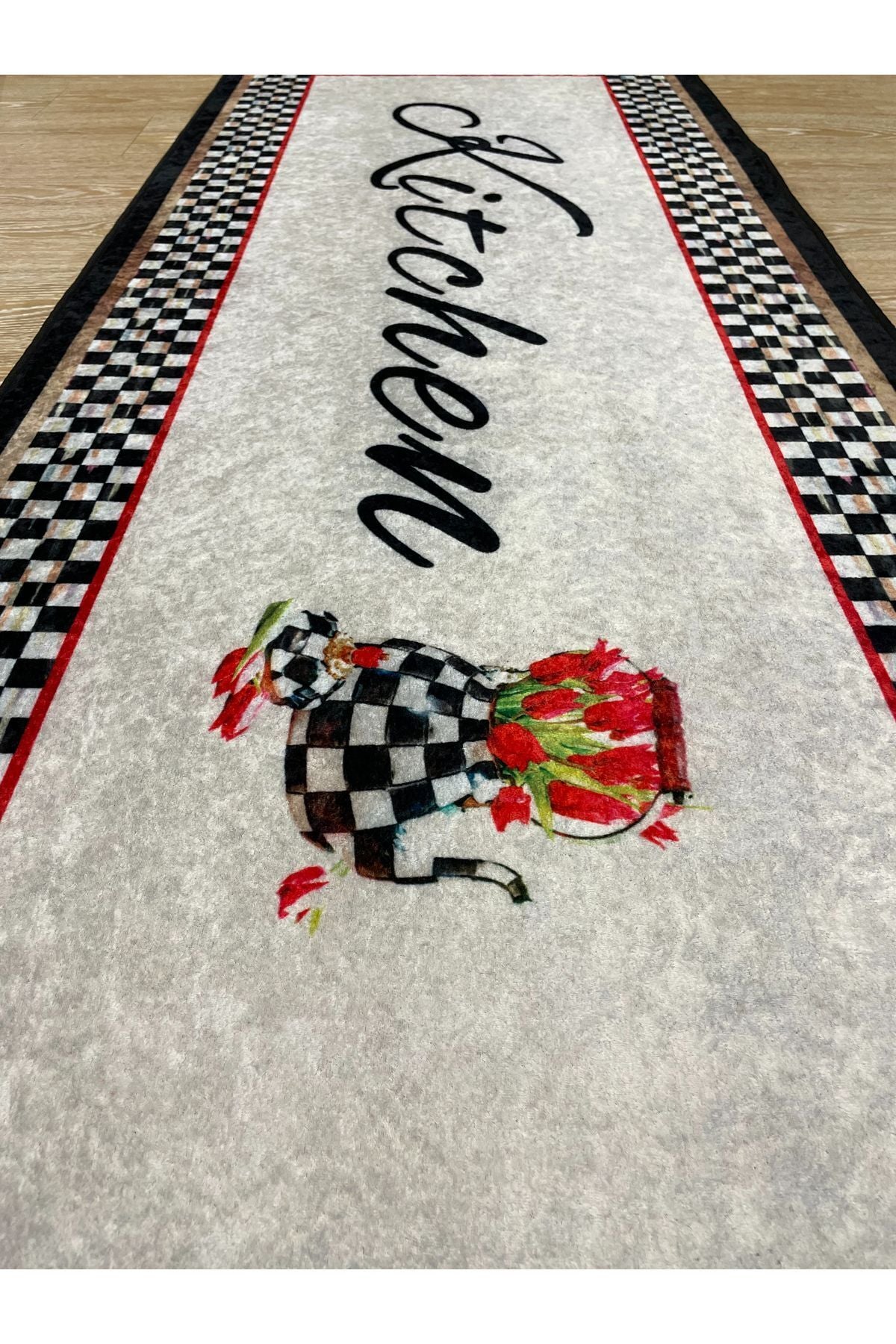 Kitchen Mackenzie Checkered Pattern Kitchen Rug GRAY - BLACK