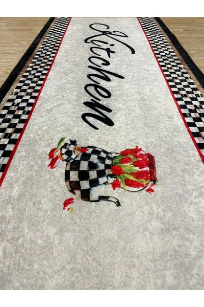 Kitchen Mackenzie Checkered Pattern Kitchen Rug GRAY - BLACK