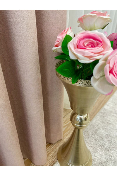 Linen-Look Glittery Plain Blackout Curtain 1/3 Dense Pleated - Green - Gold Glitter