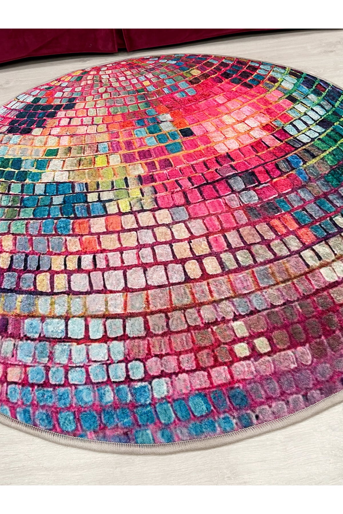 Pink Disco Ball Shaped Round Latex Base Rug