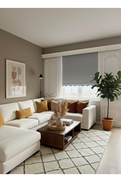 Roller Blind Thick Fabric (LINEN) Light Gray (ALUMINUM CASING TUBE)