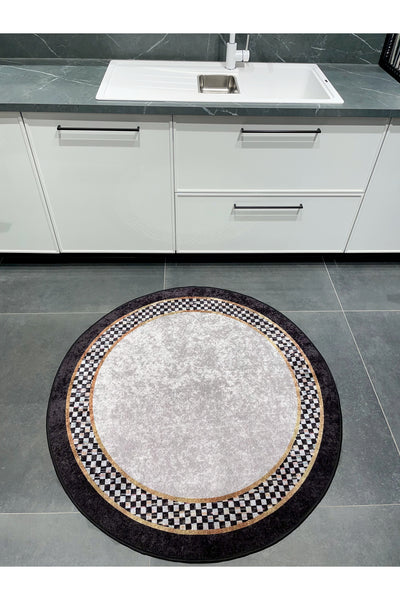 Rosen Model Checkered Non-Slip Base Kitchen Rug - Gray-Black