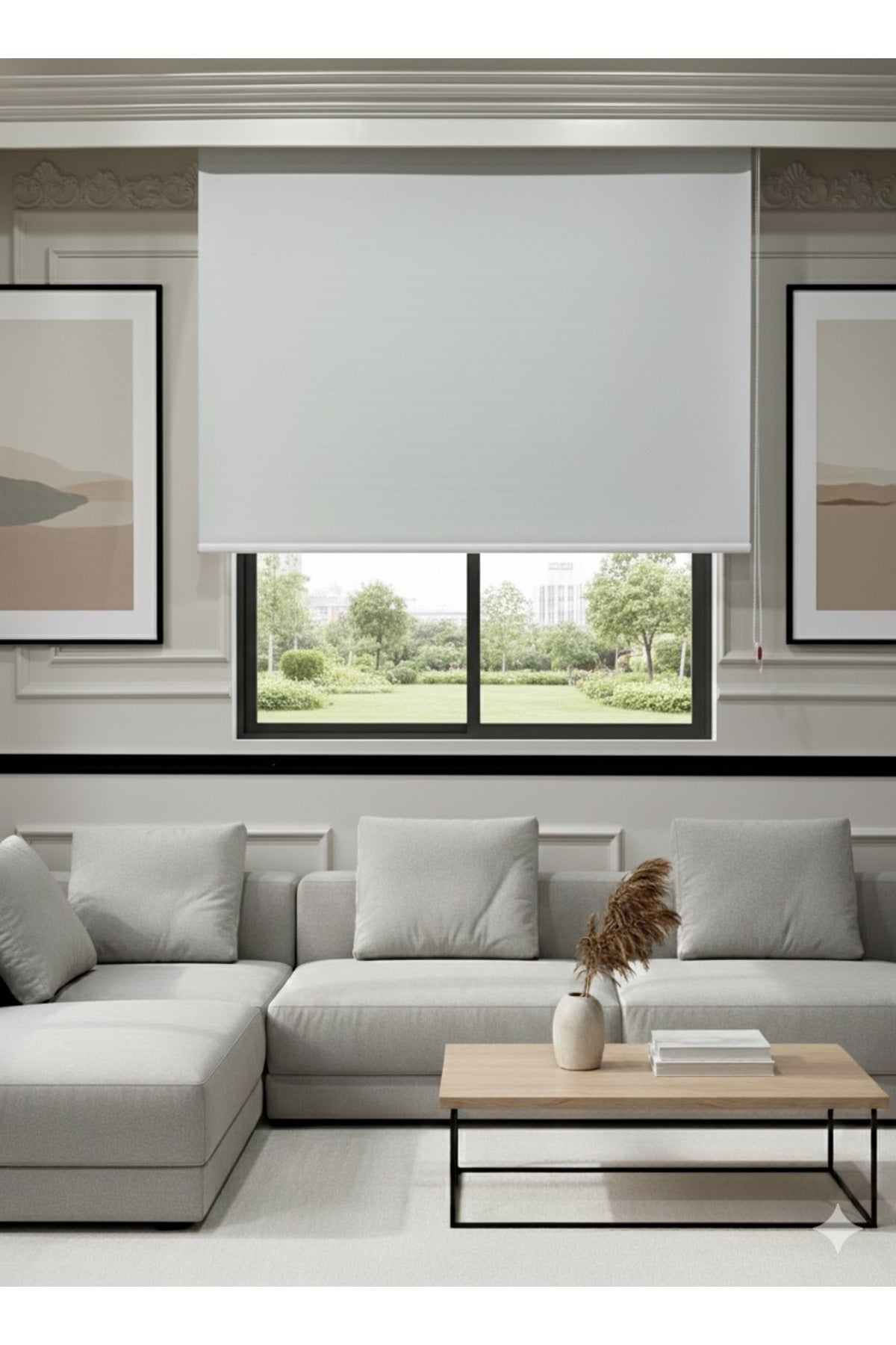 Cream Color Linen-Look Thick Fabric Roller Shade Modern Curtain