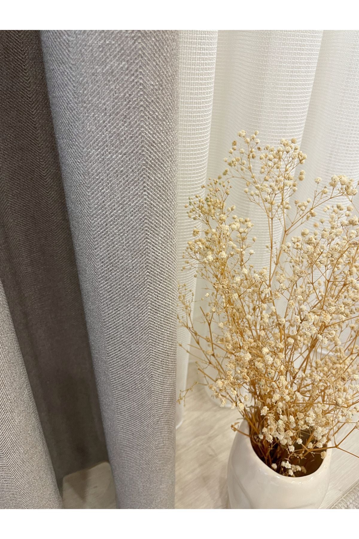 Heathered Milky Brown Linen-Look 1/3 Dense Pleated Blackout Curtain