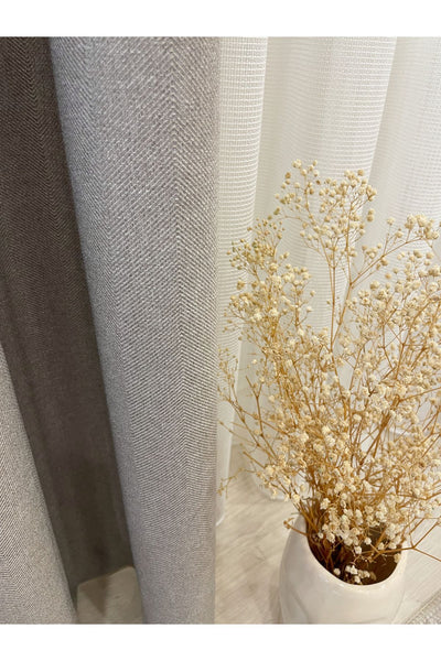 Heathered Milky Brown Linen-Look 1/3 Dense Pleated Blackout Curtain