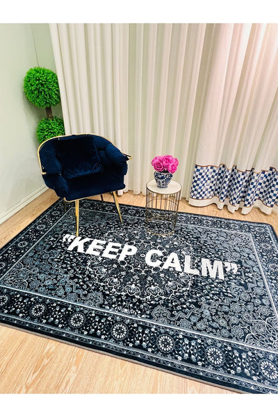 New Collection Özel Kalın Kaymaz Tabanlı Salon Halısı Keep Calm