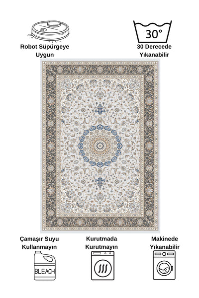 GRAY Traditional Motif FRINGED Classic Non-Slip Base Rug