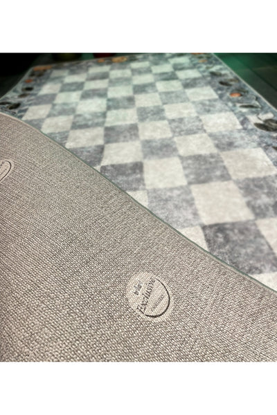 Beige Orange Checkered Pattern Non-Slip Base Kitchen Rug