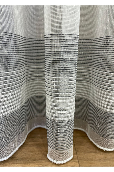 Modern Shantung 3-Row Banded 1/2.5 Pleat - Ecru/Gray Sheer Curtain