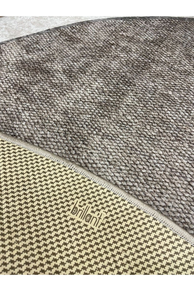 Jute-Look Washable Latex Base Round Rug - Beige Brown