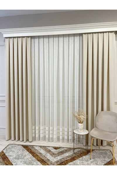 Heathered Milky Brown Linen-Look 1/3 Dense Pleated Blackout Curtain